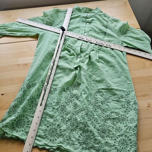SOPHIE MAX 100% Cotton Eyelet Tunic Light Green Long Sleeve Flowy Lagenlook - Picture 7 of 11